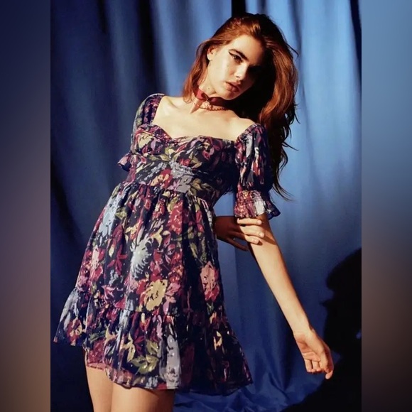Urban Outfitters Dresses & Skirts - Urban Outfitters Navy Floral Off or on -the-Shoulder Mini Dress